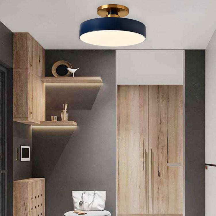 Modern Minimalist Round Iron Frame Acrylic Shade LED Semi-Flush Mount Ceiling Light For Bedroom