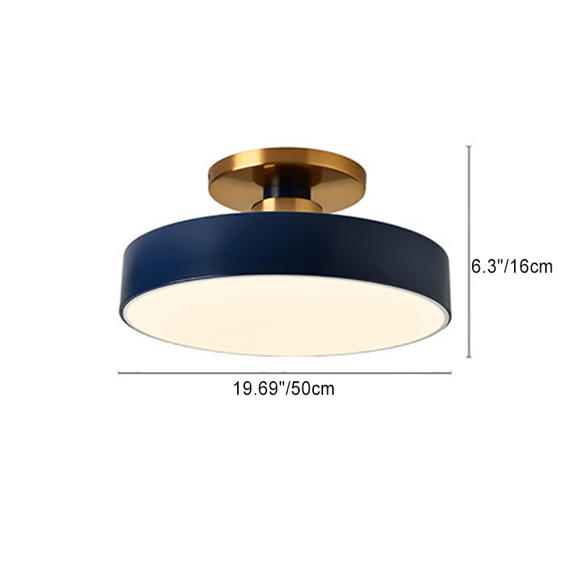 Modern Minimalist Round Iron Frame Acrylic Shade LED Semi-Flush Mount Ceiling Light For Bedroom