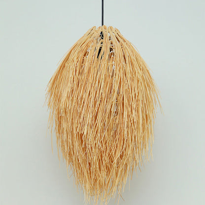 Traditional Chinese Hairball Shape Bamboo Woven 1-Light Pendant Light For Dining Room