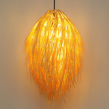 Traditional Chinese Hairball Shape Bamboo Woven 1-Light Pendant Light For Dining Room
