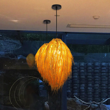 Traditional Chinese Hairball Shape Bamboo Woven 1-Light Pendant Light For Dining Room