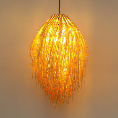 Traditional Chinese Hairball Shape Bamboo Woven 1-Light Pendant Light For Dining Room