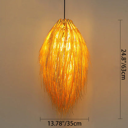 Traditional Chinese Hairball Shape Bamboo Woven 1-Light Pendant Light For Dining Room