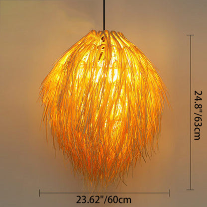 Traditional Chinese Hairball Shape Bamboo Woven 1-Light Pendant Light For Dining Room