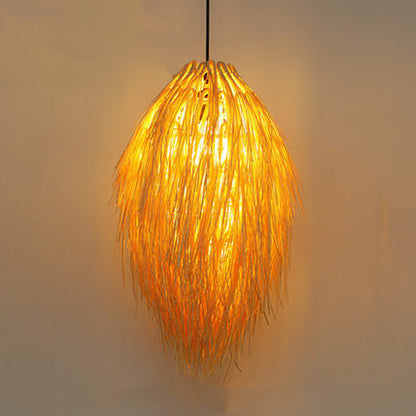 Traditional Chinese Hairball Shape Bamboo Woven 1-Light Pendant Light For Dining Room