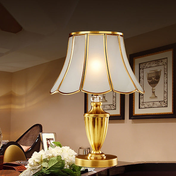 Traditional European Round Lace Copper Glass 1-Light Table Lamp For Bedroom