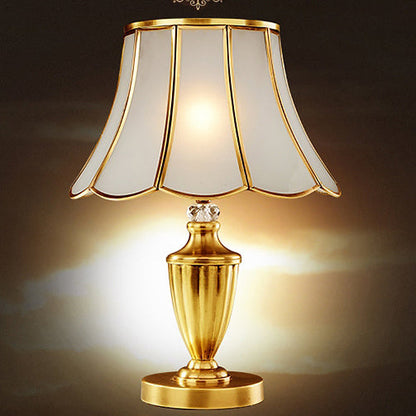 Traditional European Round Lace Copper Glass 1-Light Table Lamp For Bedroom
