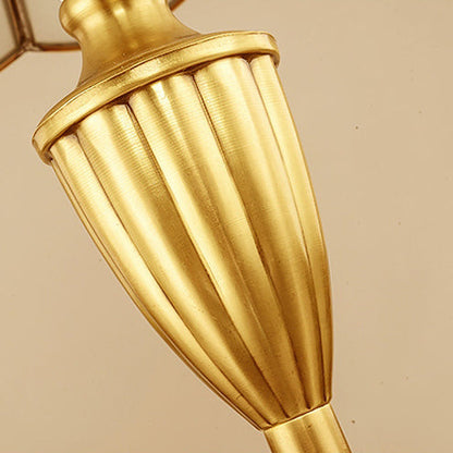 Traditional European Round Lace Copper Glass 1-Light Table Lamp For Bedroom