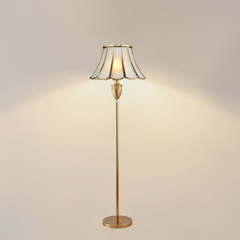 Traditional European Round Lace Copper Glass 1-Light Standing Floor Lamp For Living Room