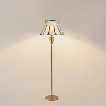 Traditional European Round Lace Copper Glass 1-Light Standing Floor Lamp For Living Room