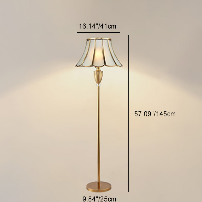 Traditional European Round Lace Copper Glass 1-Light Standing Floor Lamp For Living Room