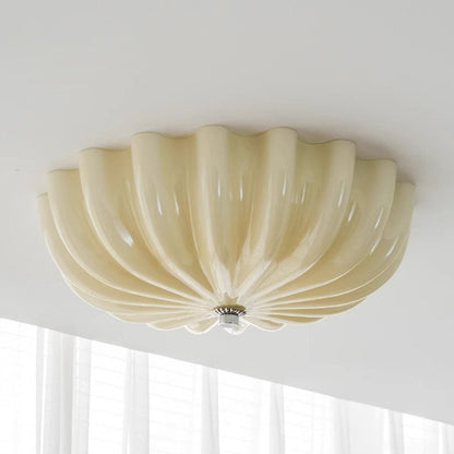 Contemporary Nordic Cream Round Stripe Hardware Glass LED Flush Mount Ceiling Light For Living Room