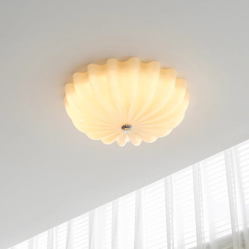 Contemporary Nordic Cream Round Stripe Hardware Glass LED Flush Mount Ceiling Light For Living Room