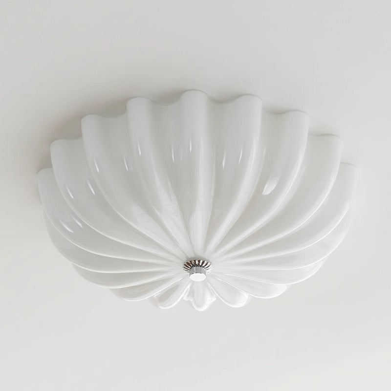 Contemporary Nordic Cream Round Stripe Hardware Glass LED Flush Mount Ceiling Light For Living Room