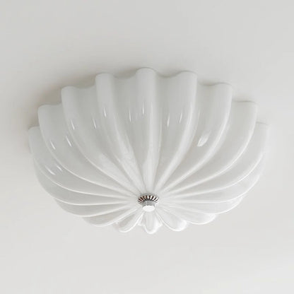 Contemporary Nordic Cream Round Stripe Hardware Glass LED Flush Mount Ceiling Light For Living Room