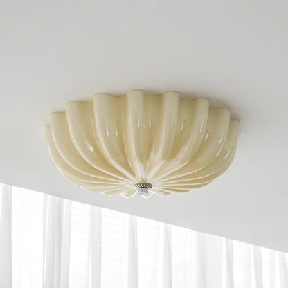 Contemporary Nordic Cream Round Stripe Hardware Glass LED Flush Mount Ceiling Light For Living Room
