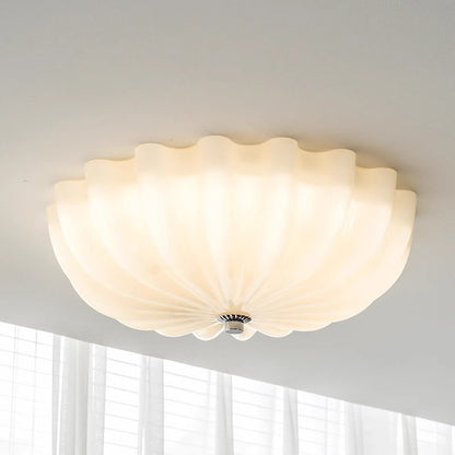 Contemporary Nordic Cream Round Stripe Hardware Glass LED Flush Mount Ceiling Light For Living Room