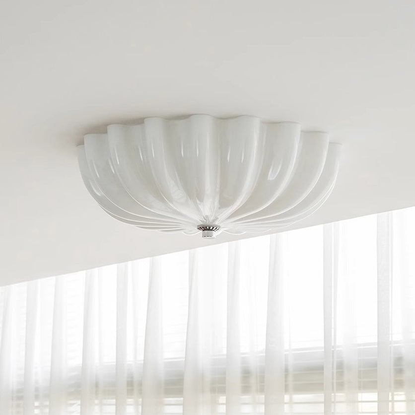Contemporary Nordic Cream Round Stripe Hardware Glass LED Flush Mount Ceiling Light For Living Room