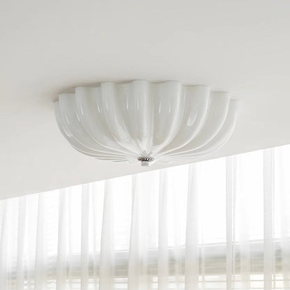 Contemporary Nordic Cream Round Stripe Hardware Glass LED Flush Mount Ceiling Light For Living Room