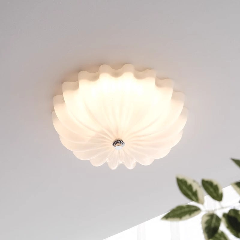 Contemporary Nordic Cream Round Stripe Hardware Glass LED Flush Mount Ceiling Light For Living Room