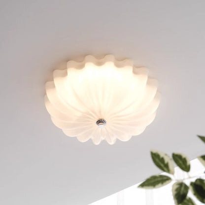Contemporary Nordic Cream Round Stripe Hardware Glass LED Flush Mount Ceiling Light For Living Room