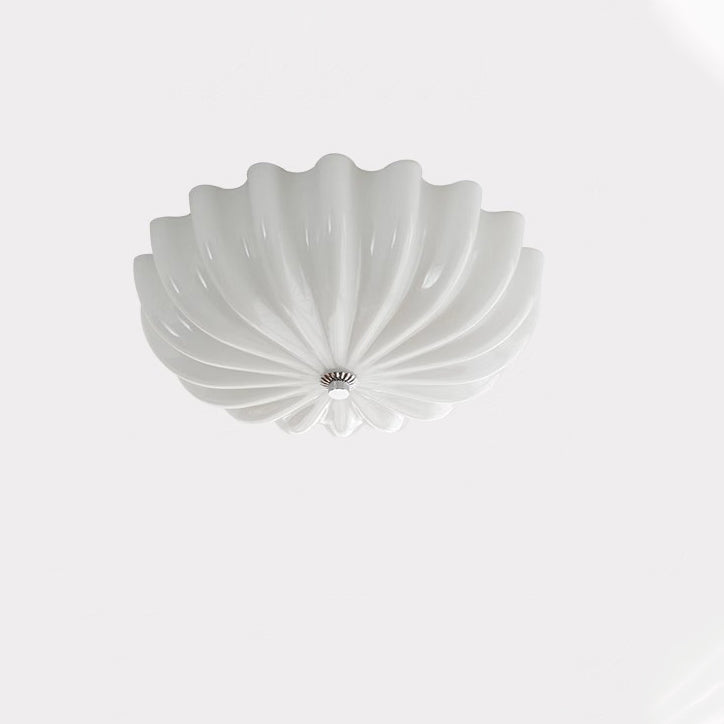 Contemporary Nordic Cream Round Stripe Hardware Glass LED Flush Mount Ceiling Light For Living Room