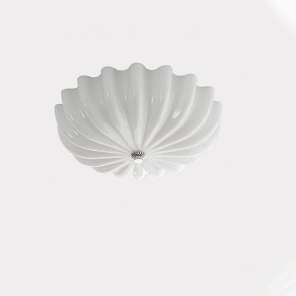 Contemporary Nordic Cream Round Stripe Hardware Glass LED Flush Mount Ceiling Light For Living Room