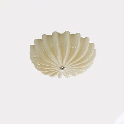 Contemporary Nordic Cream Round Stripe Hardware Glass LED Flush Mount Ceiling Light For Living Room