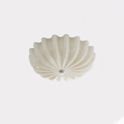 Contemporary Nordic Cream Round Stripe Hardware Glass LED Flush Mount Ceiling Light For Living Room
