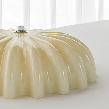 Contemporary Nordic Cream Round Stripe Hardware Glass LED Flush Mount Ceiling Light For Living Room