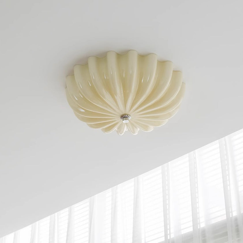 Contemporary Nordic Cream Round Stripe Hardware Glass LED Flush Mount Ceiling Light For Living Room