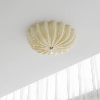 Contemporary Nordic Cream Round Stripe Hardware Glass LED Flush Mount Ceiling Light For Living Room