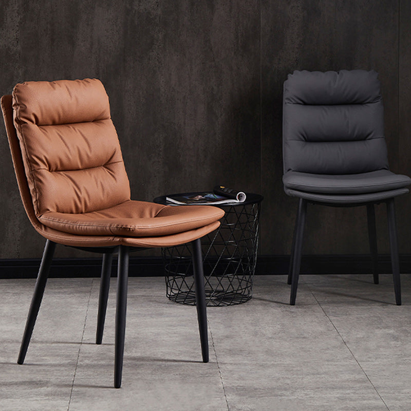 Modern Luxury Rectangular Double Upholstered Carbon Steel Frame Microfiber Leather Dining Chair Backrest For Dining Room