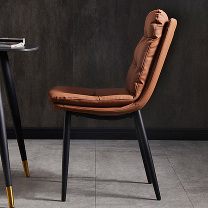Modern Luxury Rectangular Double Upholstered Carbon Steel Frame Microfiber Leather Dining Chair Backrest For Dining Room