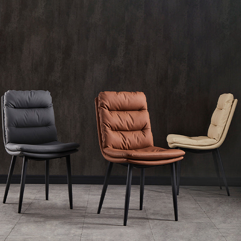 Modern Luxury Rectangular Double Upholstered Carbon Steel Frame Microfiber Leather Dining Chair Backrest For Dining Room