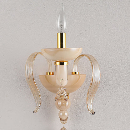 Traditional European Leaf Candle Holder Hardware Frame Glass Shade 1-Light Wall Sconce Lamp For Living Room
