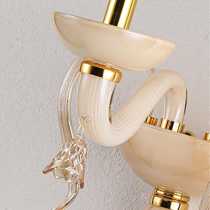 Traditional European Leaf Candle Holder Hardware Frame Glass Shade 1-Light Wall Sconce Lamp For Living Room