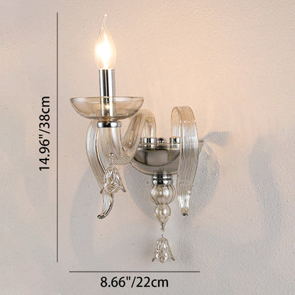 Traditional European Leaf Candle Holder Hardware Frame Glass Shade 1-Light Wall Sconce Lamp For Living Room