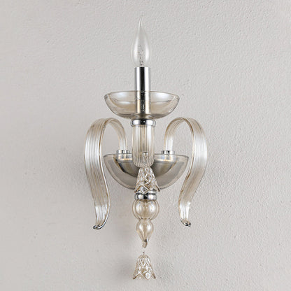 Traditional European Leaf Candle Holder Hardware Frame Glass Shade 1-Light Wall Sconce Lamp For Living Room