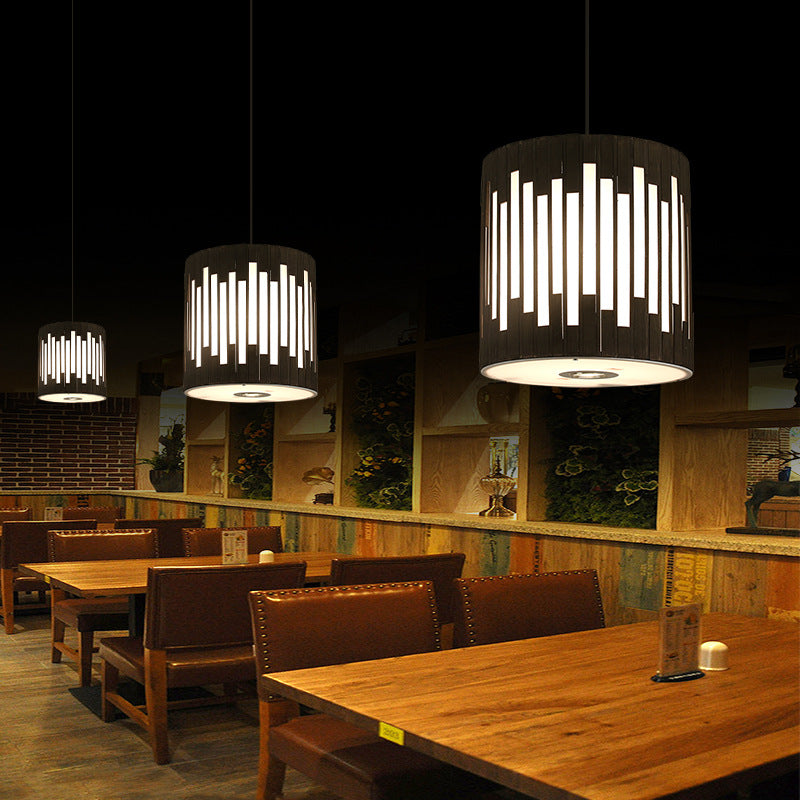 Traditional Chinese Cylinder Bamboo Woven 1-Light Pendant Light For Dining Room