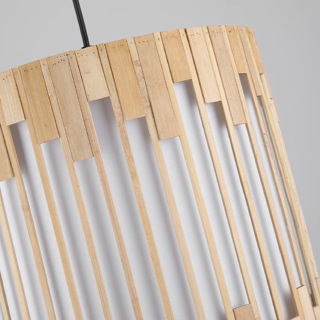 Traditional Chinese Cylinder Bamboo Woven 1-Light Pendant Light For Dining Room