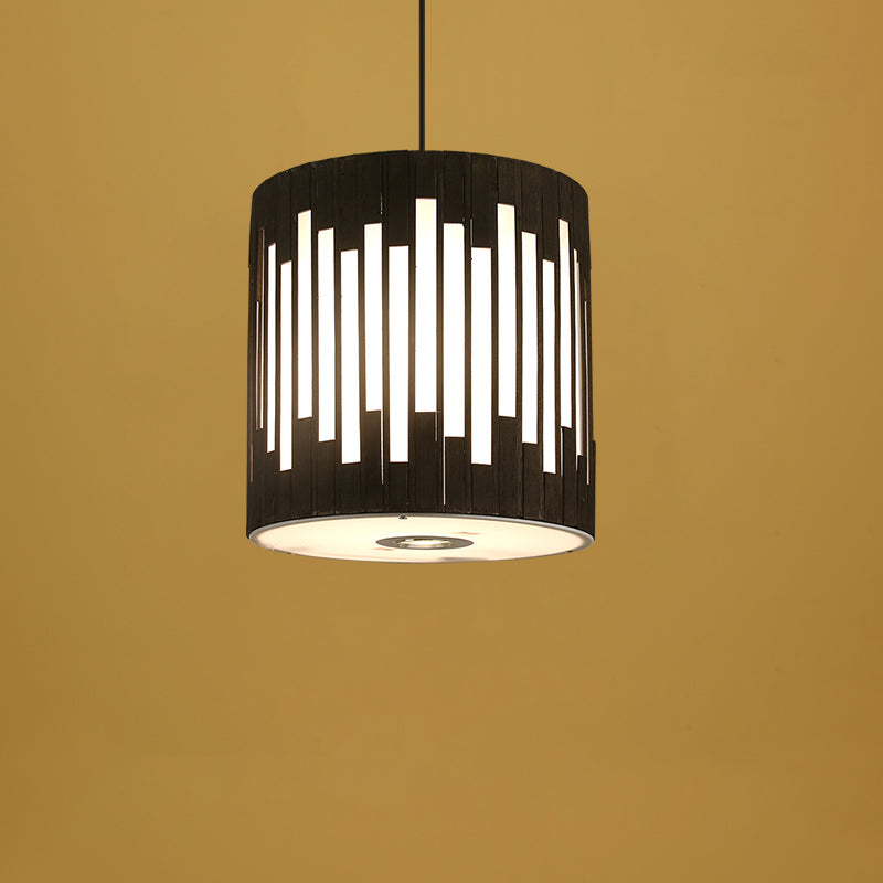Traditional Chinese Cylinder Bamboo Woven 1-Light Pendant Light For Dining Room