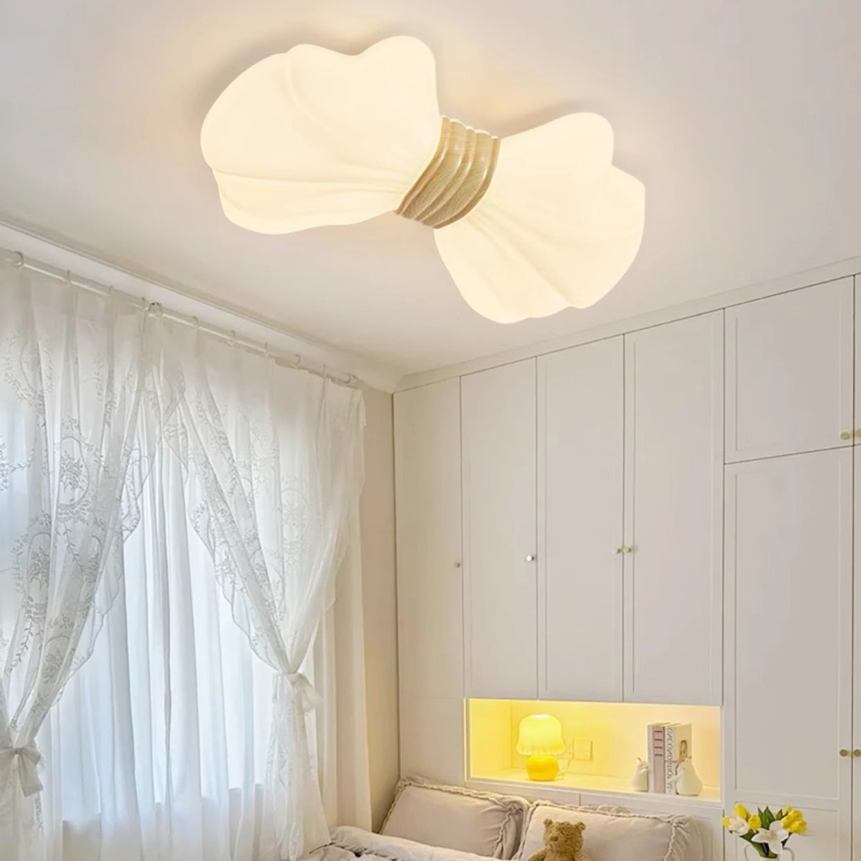 Contemporary Creative Kids Bow Iron Plastic LED Flush Mount Ceiling Light For Bedroom