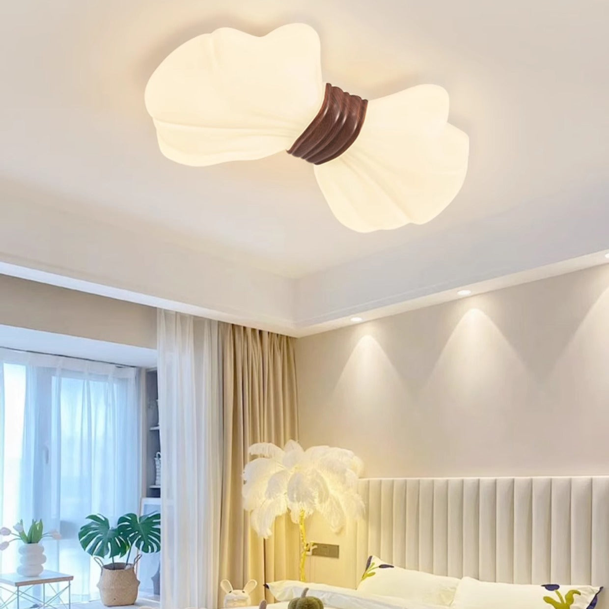 Contemporary Creative Kids Bow Iron Plastic LED Flush Mount Ceiling Light For Bedroom