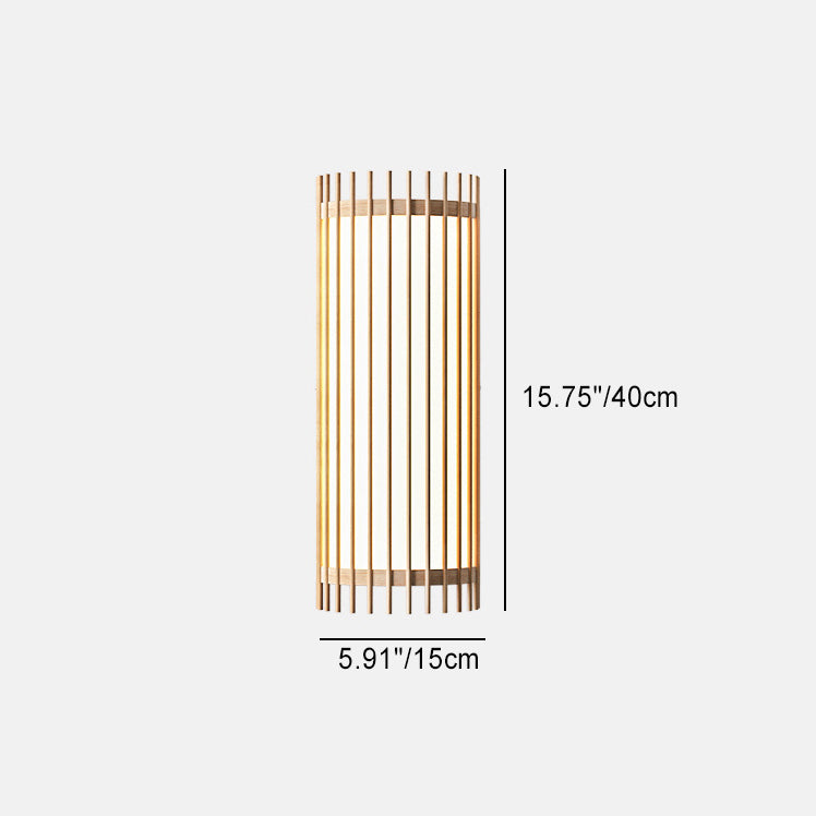 伝統的な日本の半円筒形の縞模様のラバーウッド製PVC LED壁取り付け用燭台ランプ（リビングルーム用） 