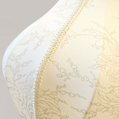 Traditional Vintage Curved Fishing Rod Hardware Frame Patterned Fabric Shade 1-Light Standing Floor Lamp For Living Room