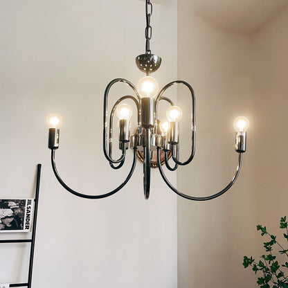 Contemporary Nordic Branch Curved Rod Carbon Steel Glass 8/12/16 Light Chandelier For Living Room