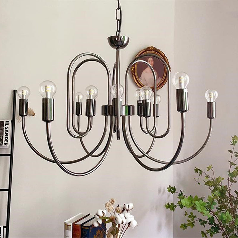 Contemporary Nordic Branch Curved Rod Carbon Steel Glass 8/12/16 Light Chandelier For Living Room