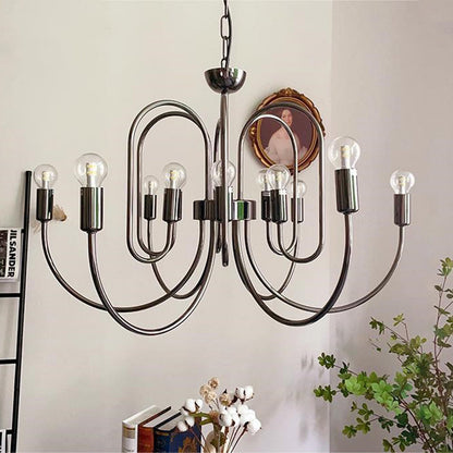 Contemporary Nordic Branch Curved Rod Carbon Steel Glass 8/12/16 Light Chandelier For Living Room