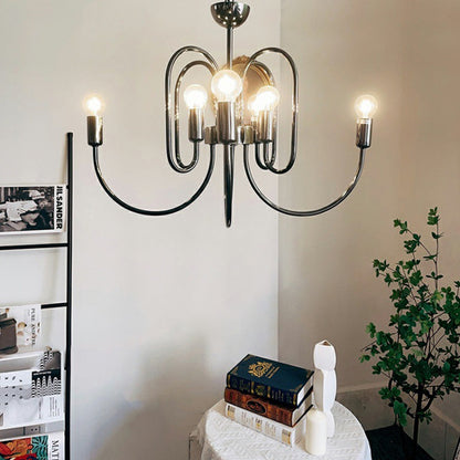 Contemporary Nordic Branch Curved Rod Carbon Steel Glass 8/12/16 Light Chandelier For Living Room